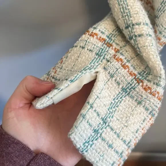 LC Lauren Conrad Tweed Blue White Rust Crop Jacket Blazer Size Large - Picture 5 of 10